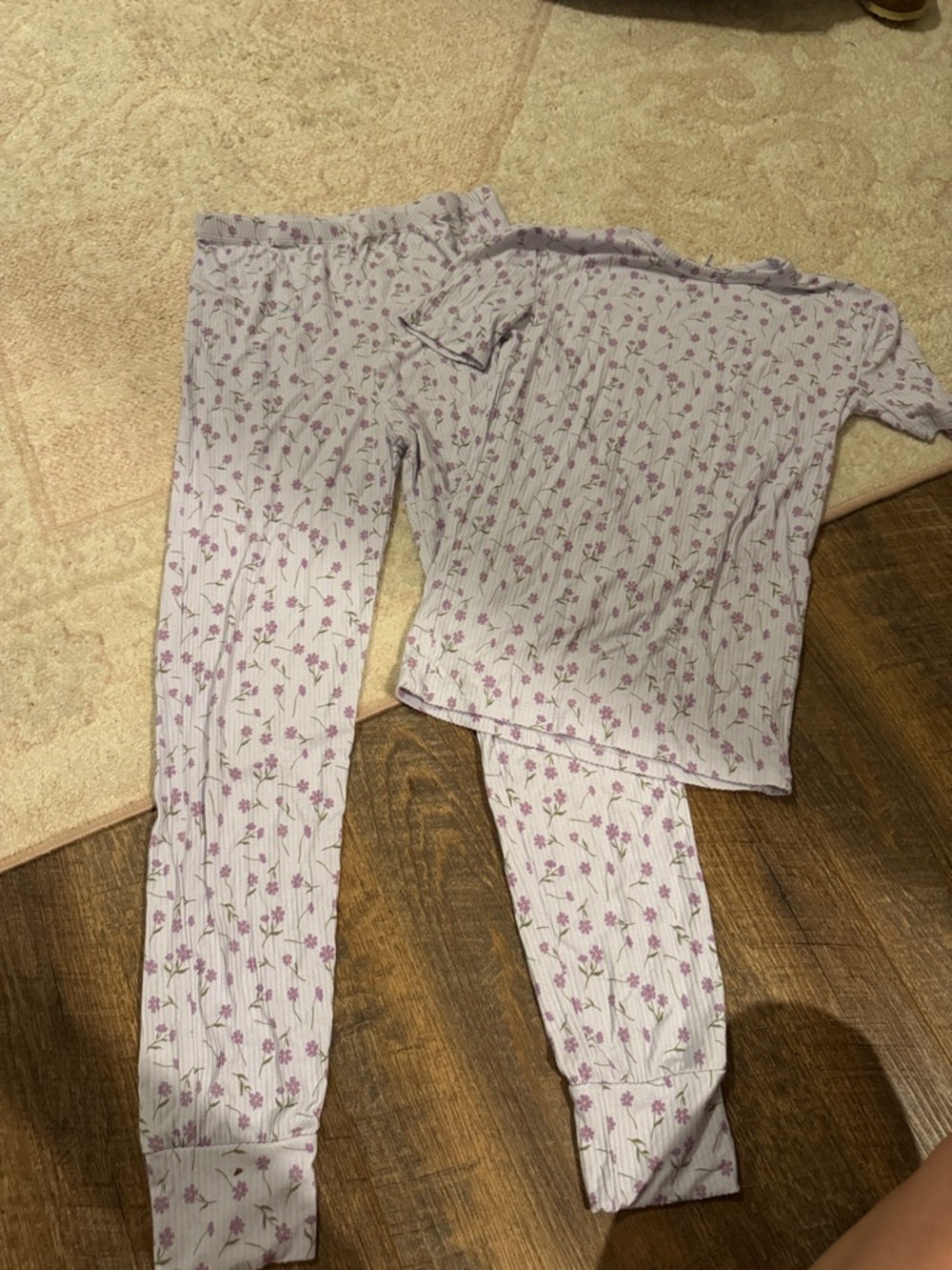 Posh Peanut Lavender Floral Ribbed Pajama Set